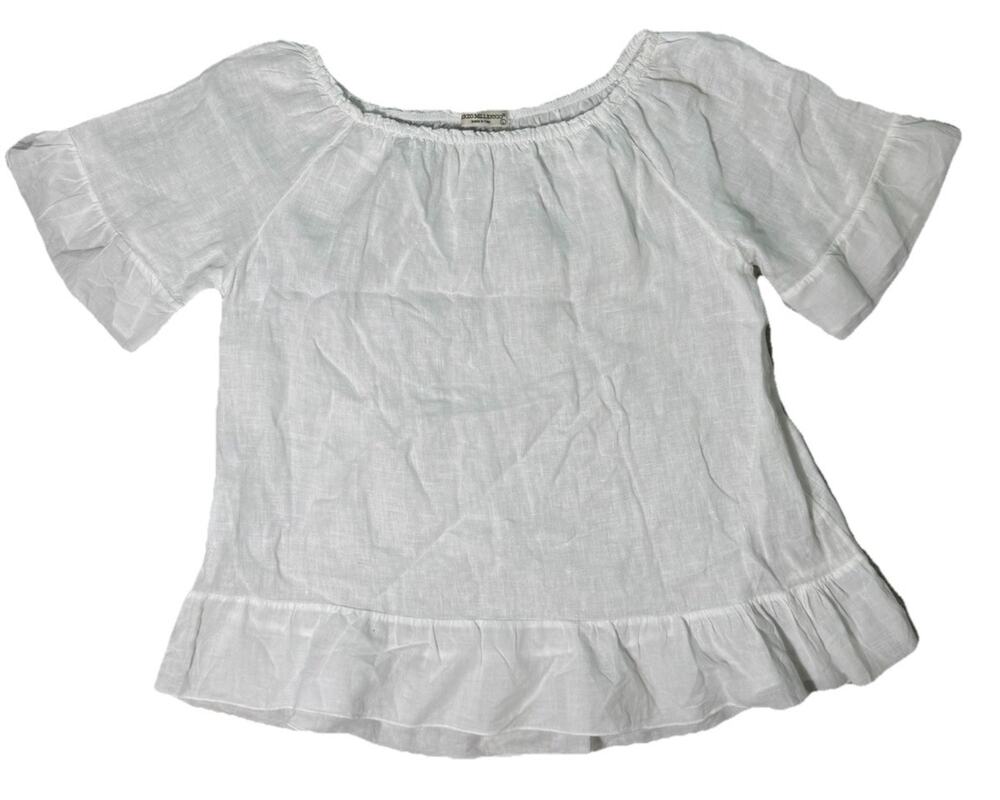 Terzo Millennio White 100% Linen Ruffle Top Blouse Made in Italy L
